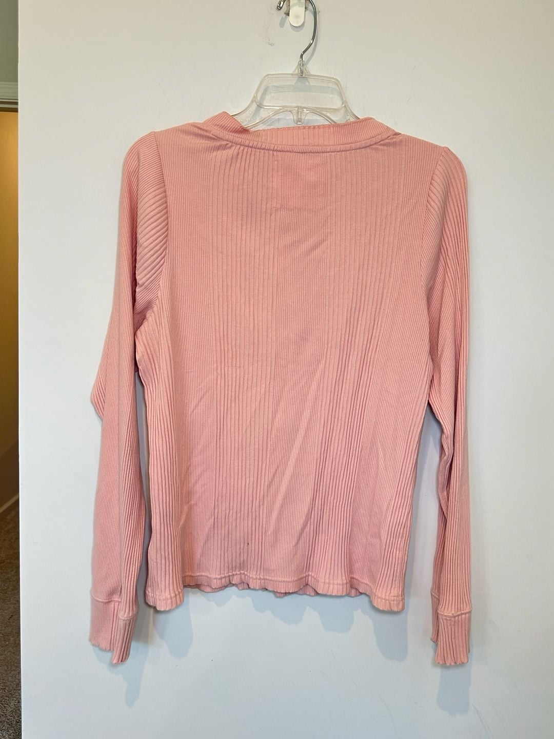 Aerie Long Sleeve Ribbed Henley Top Size XL Pink Cotton 5