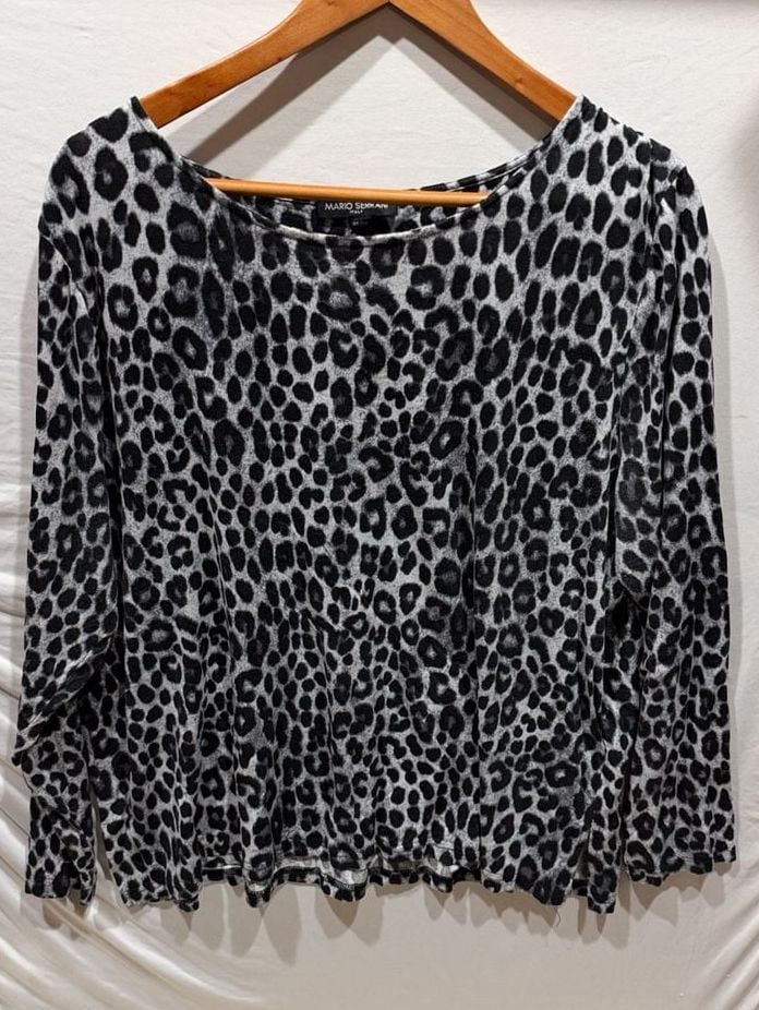 Mario Serrani Leopard Long Sleeve Top Size XXL Black White 2