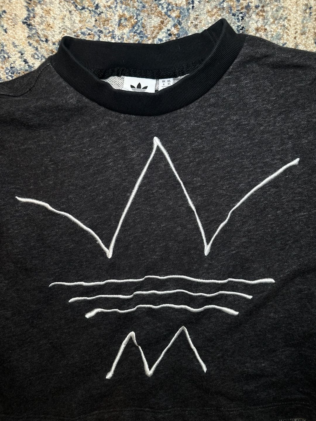 Adidas Trefoil Logo Crop Sweatshirt Size XS Charcoal Gray 2