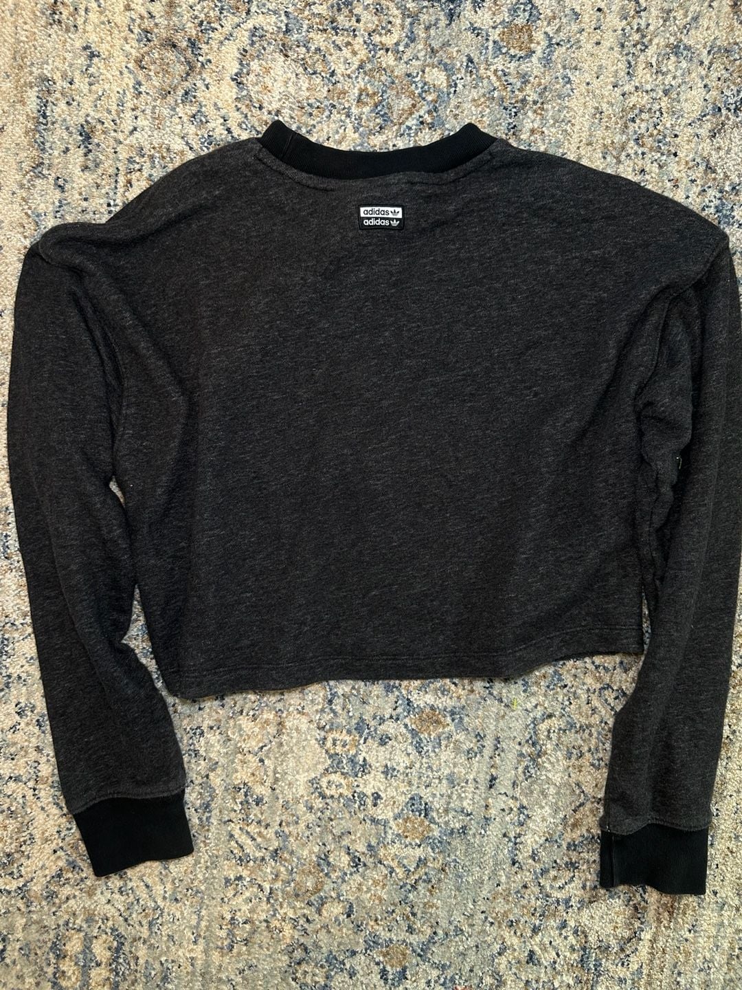 Adidas Trefoil Logo Crop Sweatshirt Size XS Charcoal Gray 5