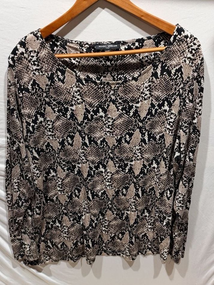 Mario Serrani Snake Print Long Sleeve Top Size XXL 2