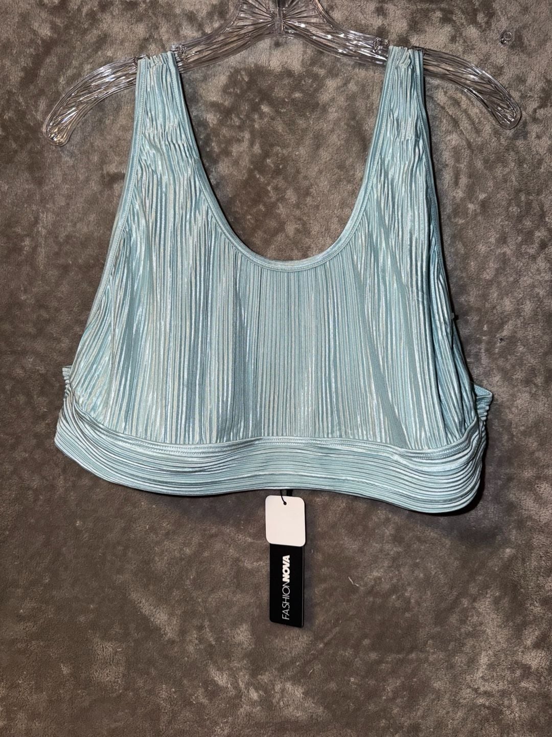 Fashion Nova Plissé Crop Tank Top Size 2X Light Blue 3