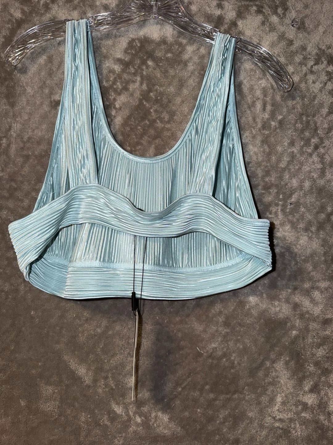 Fashion Nova Plissé Crop Tank Top Size 2X Light Blue 5