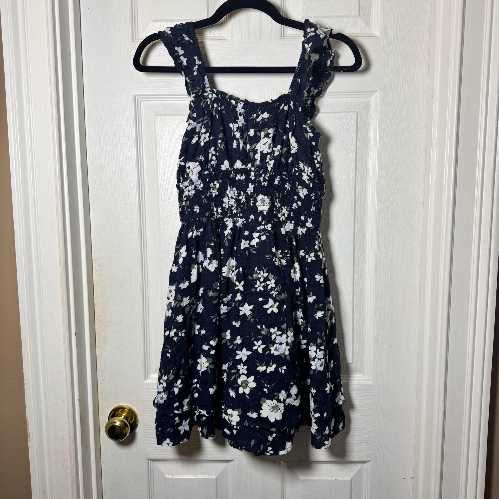 Floral Dress Navy White Smocked Ruffle Strap romper 2