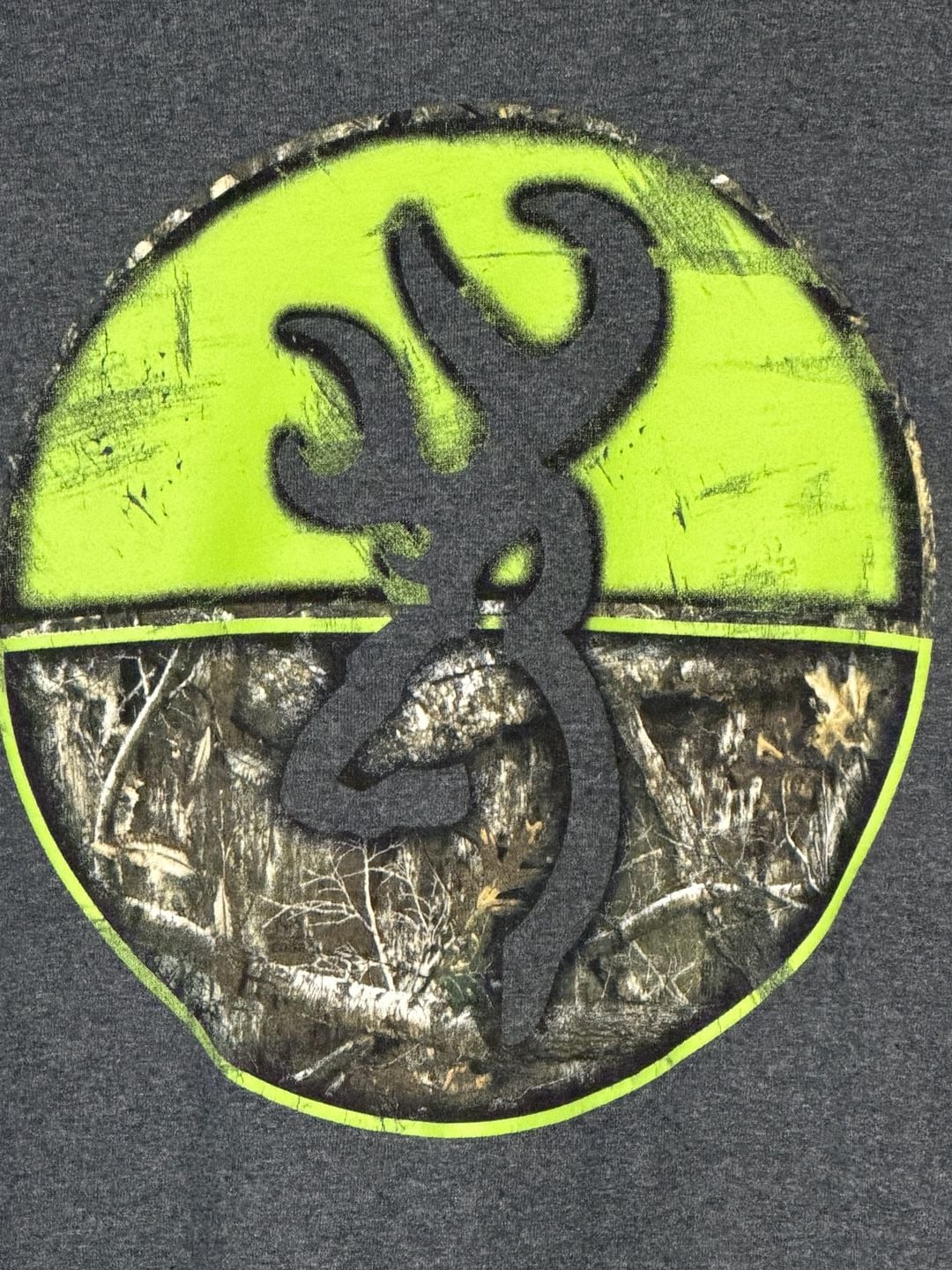 Browning Mens M Gray Long Sleeve TShirt Deer Camo Lime Green Logo ..., 3