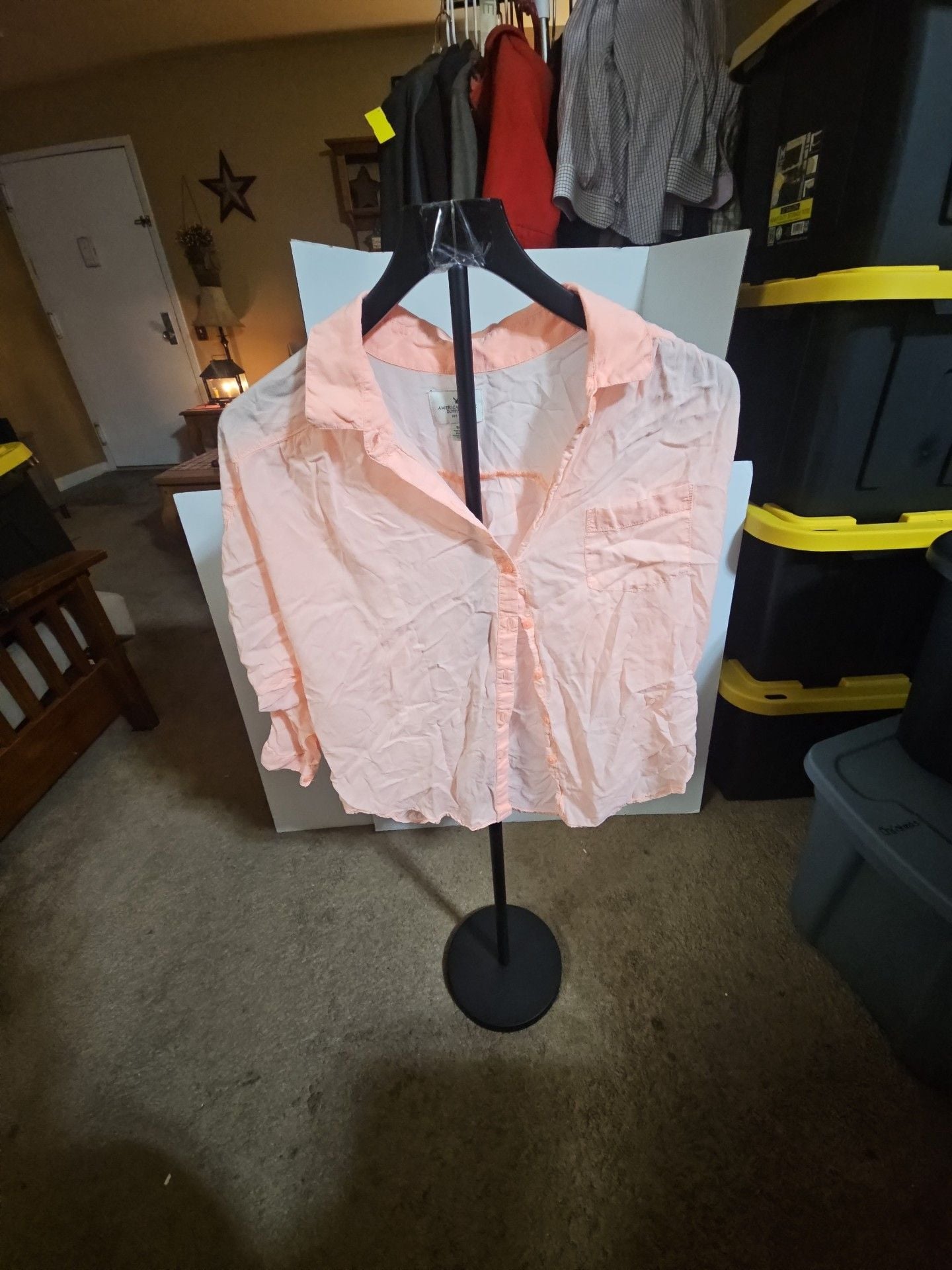 American Eagle Outfitters Button Down Shirt Size S/P Peach Lightweight 2