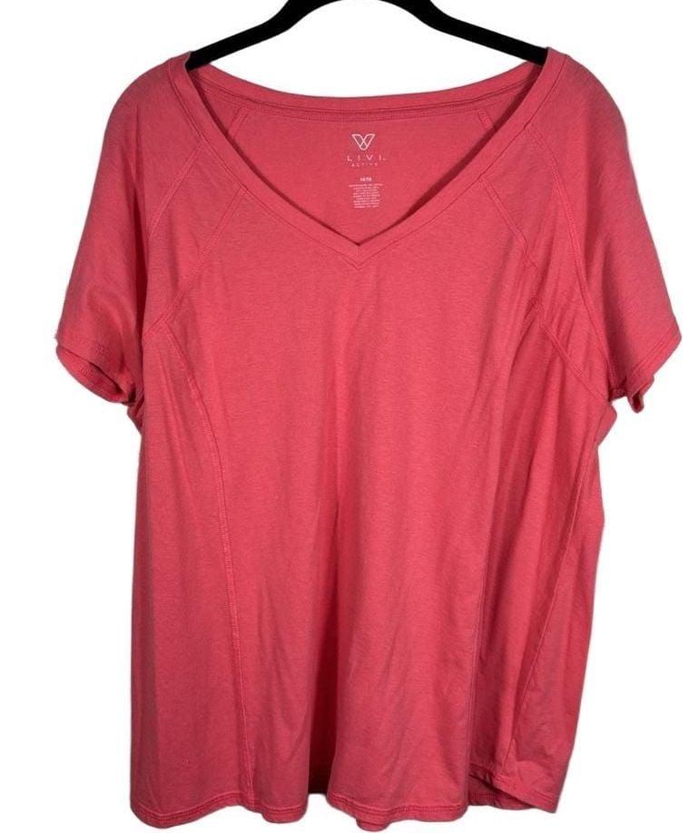 Livi Active T-Shirt Size 14/16 Pink V-Neck Short Sleeve Athletic Top 2