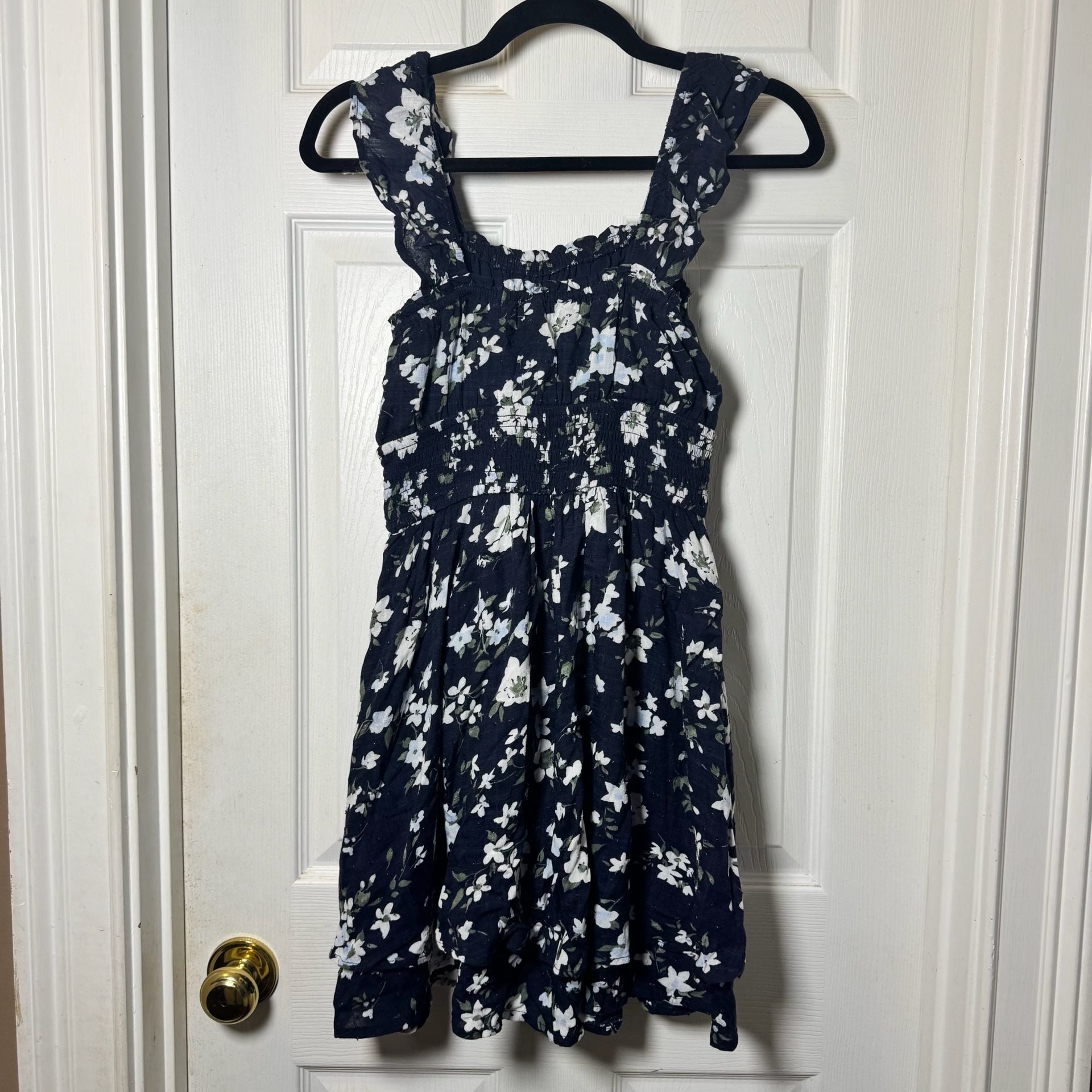 Floral Dress Navy White Smocked Ruffle Strap romper 3