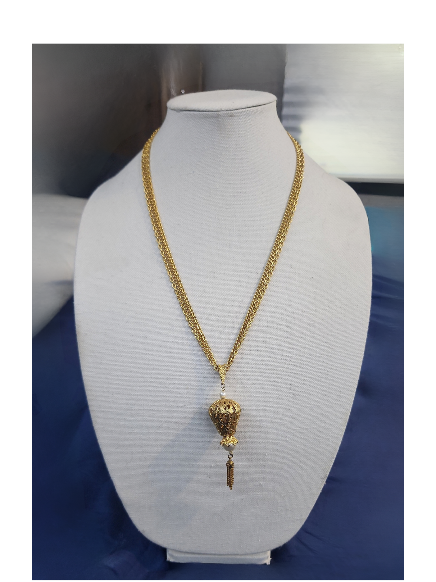 Celebrity Vintage Gold-Tone Multi-Chain Faux Pearl Pendant Necklace 2