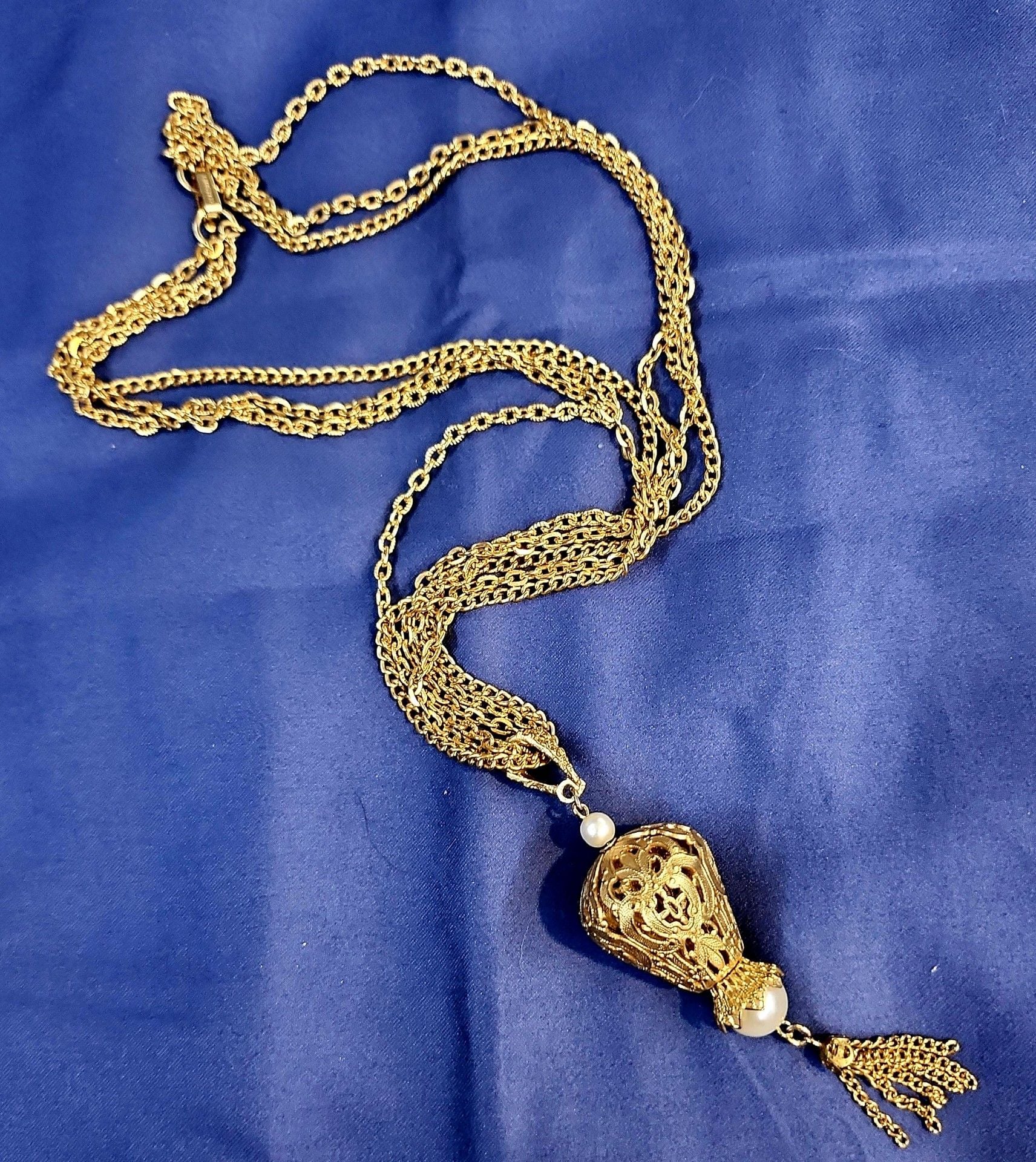 Celebrity Vintage Gold-Tone Multi-Chain Faux Pearl Pendant Necklace 4