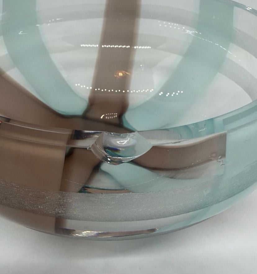 Evolution By Waterford Glass Bowl Blue Brown Striped Art Glass 2