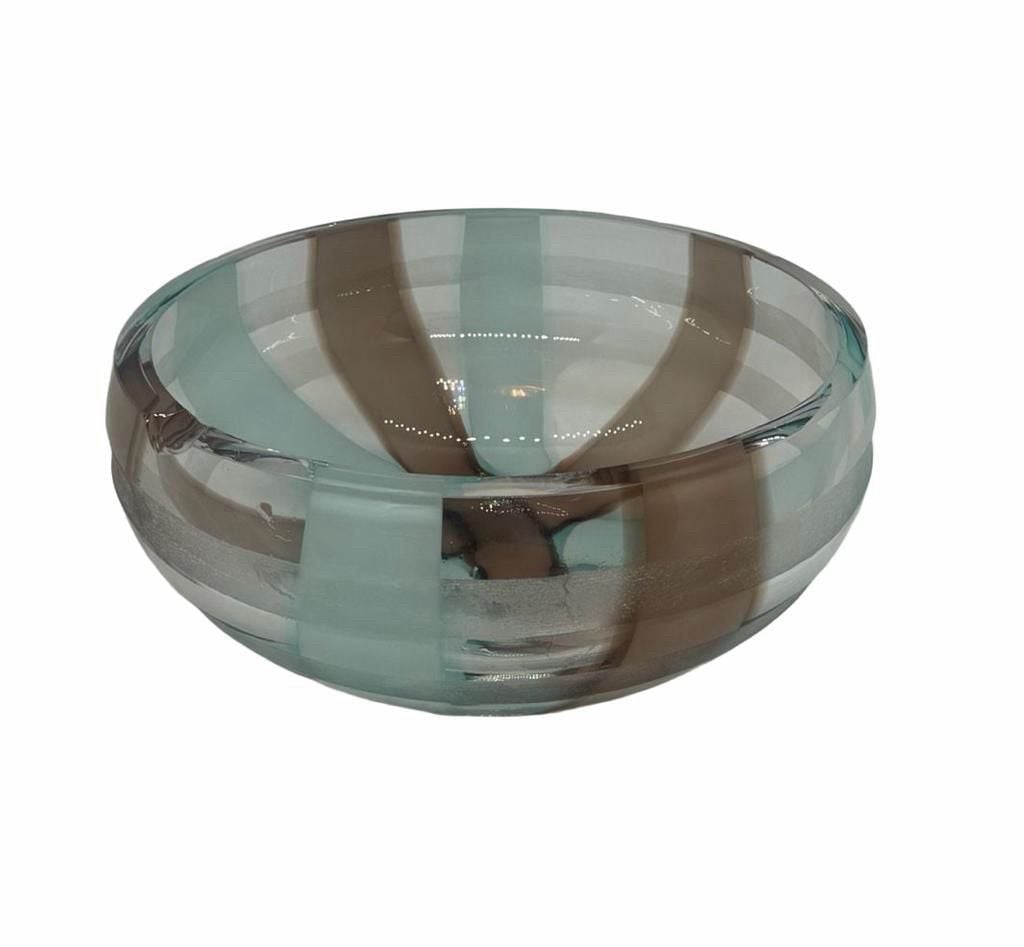 Evolution By Waterford Glass Bowl Blue Brown Striped Art Glass 1