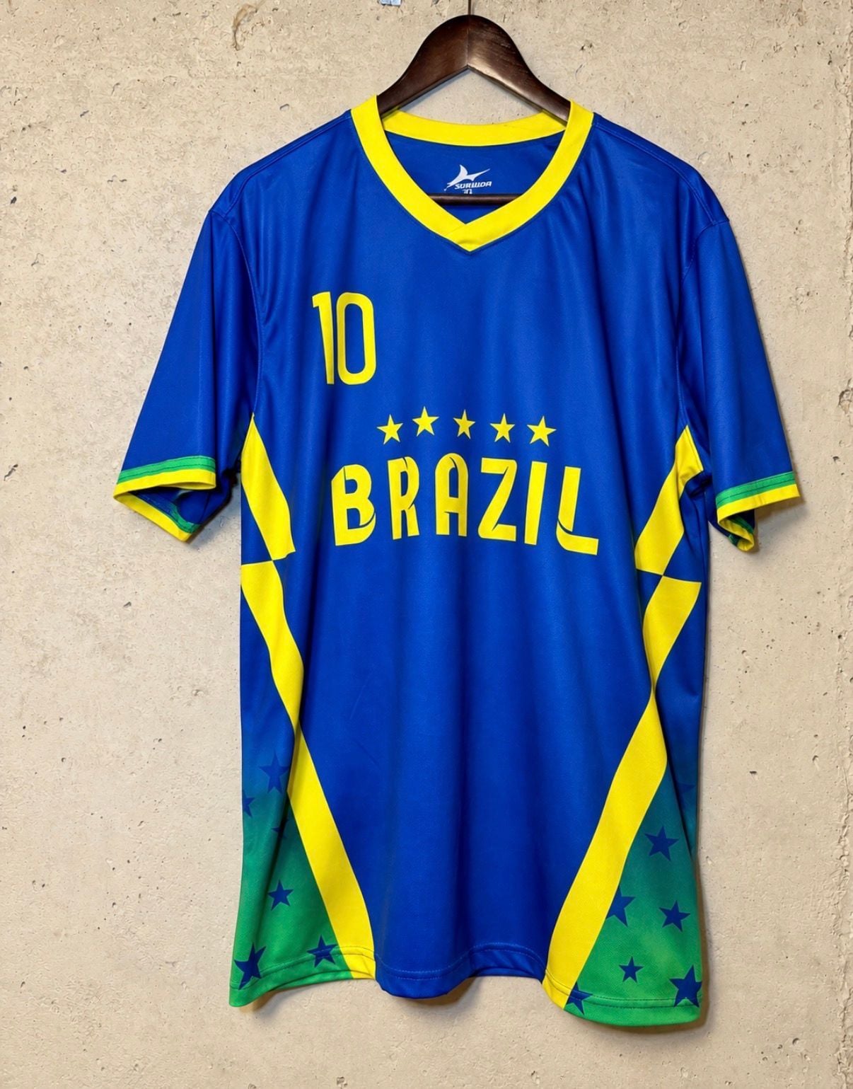 SURWIDA Brazil Soccer Jersey Size XL Blue Yellow 10 Star Graphic 2