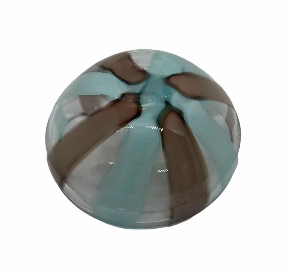 Evolution By Waterford Glass Bowl Blue Brown Striped Art Glass 3