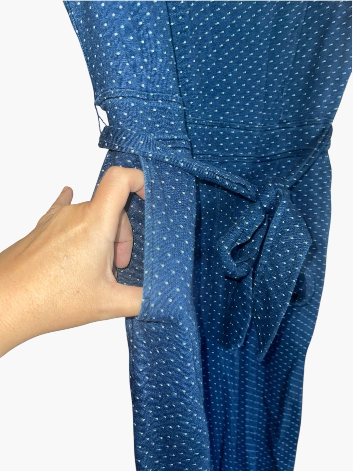 Boden Polka Dot Jumpsuit Size US 8P Blue Short Sleeve Tie Waist 7