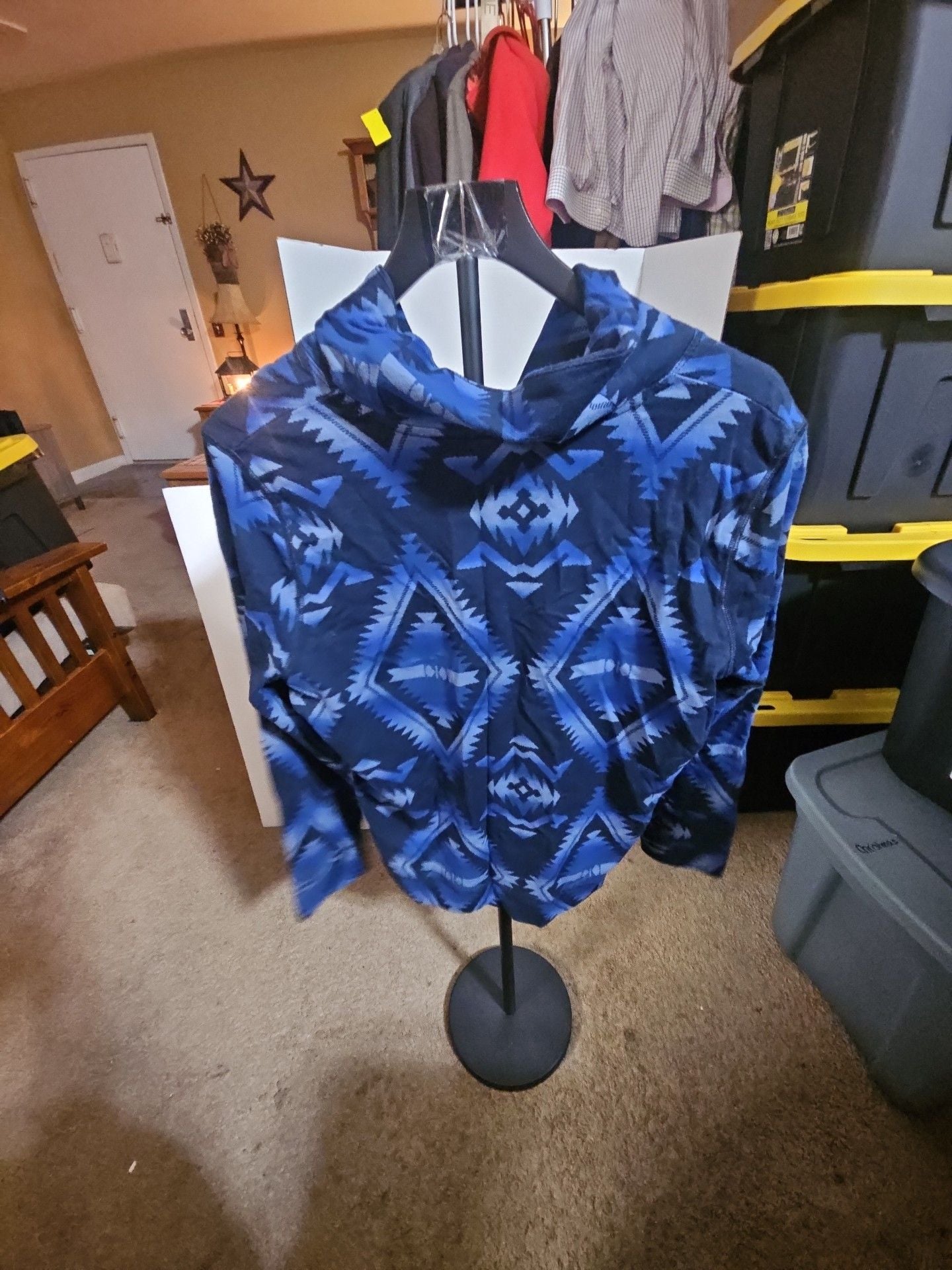 Chaps Denim Hoodie Size XL Blue Southwest Aztec Print Cotton Pullover 2
