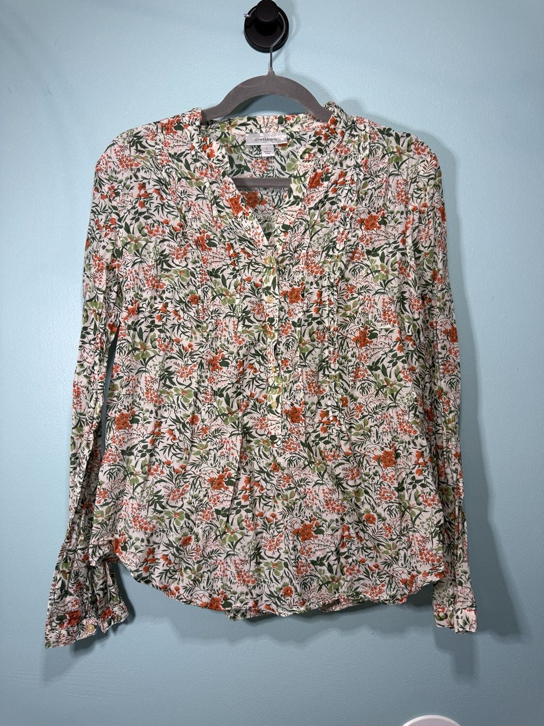 dressbarn Floral Blouse Size L Long Sleeve V-Neck 2