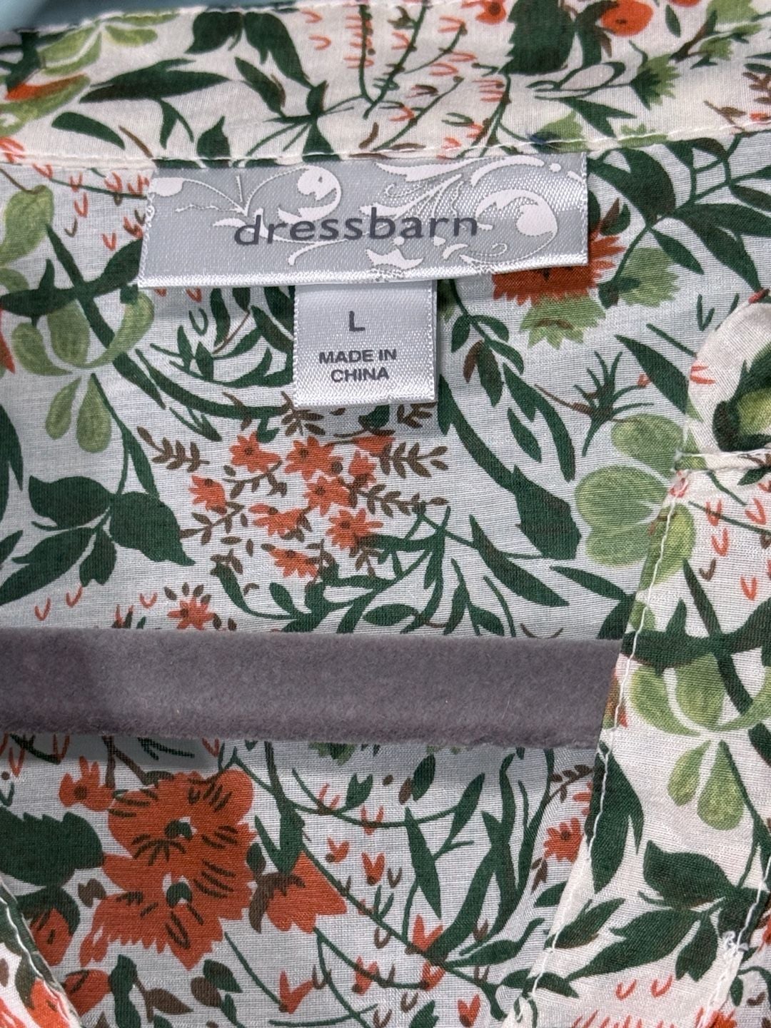 dressbarn Floral Blouse Size L Long Sleeve V-Neck 7