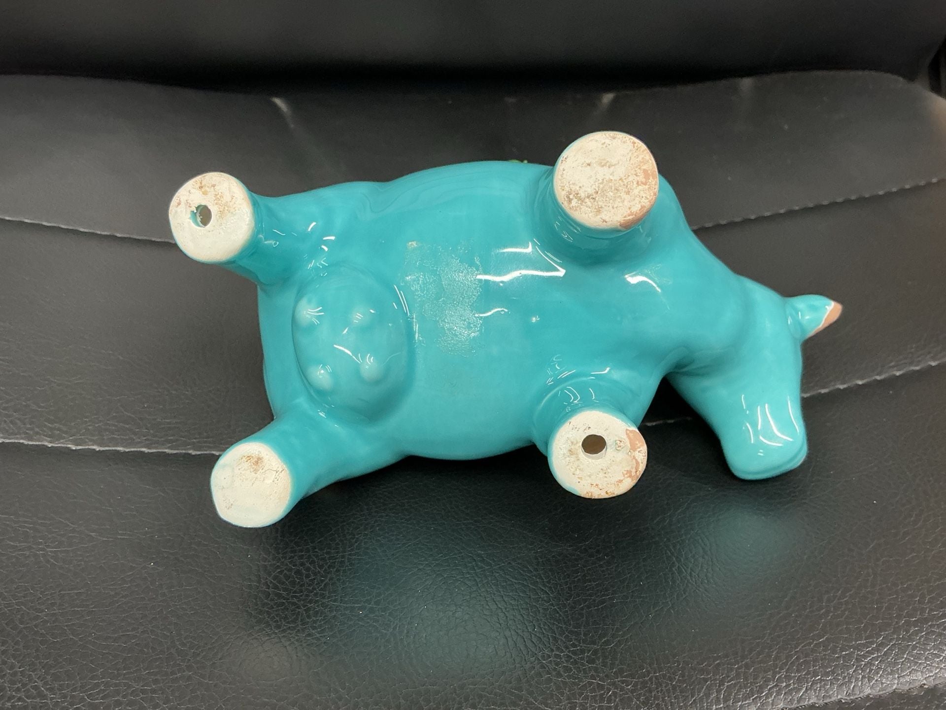 Turquoise Ceramic Cow Planter With Artificial Succulent 4