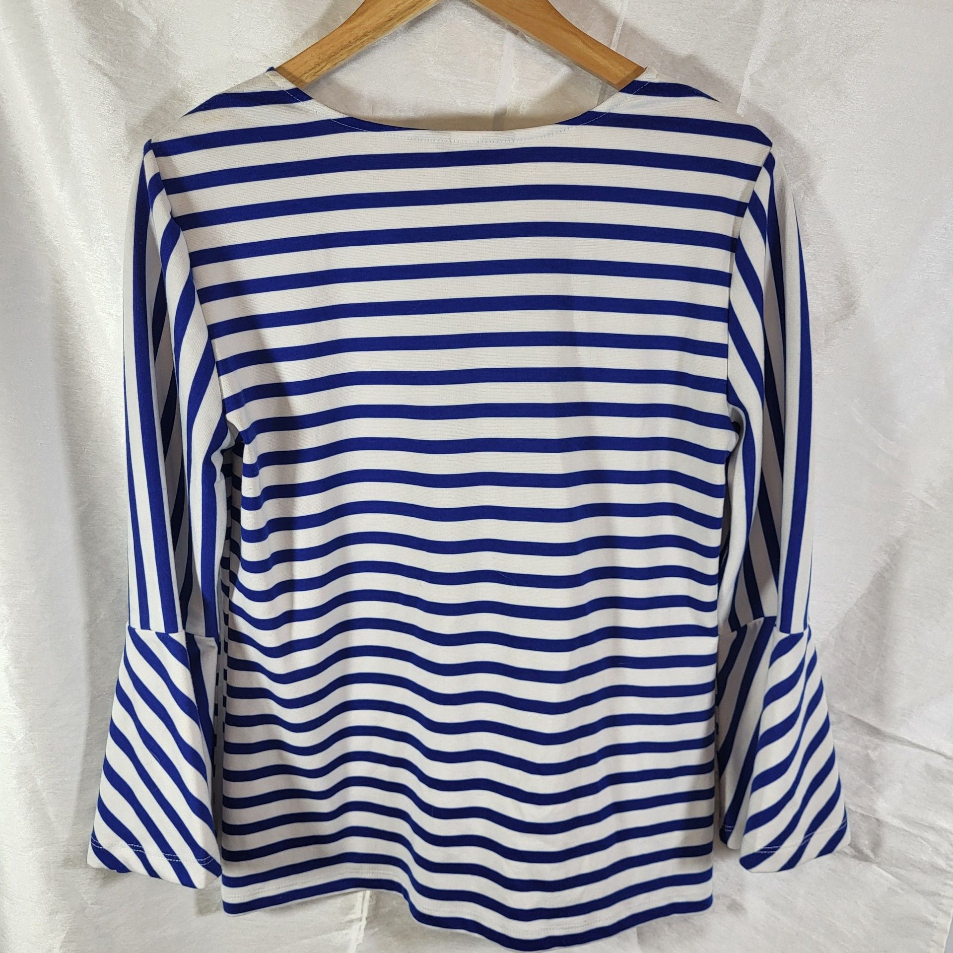 Jules & Leopold Blouse Size M Blue White Striped V-Neck Bell Sleeve Top 3