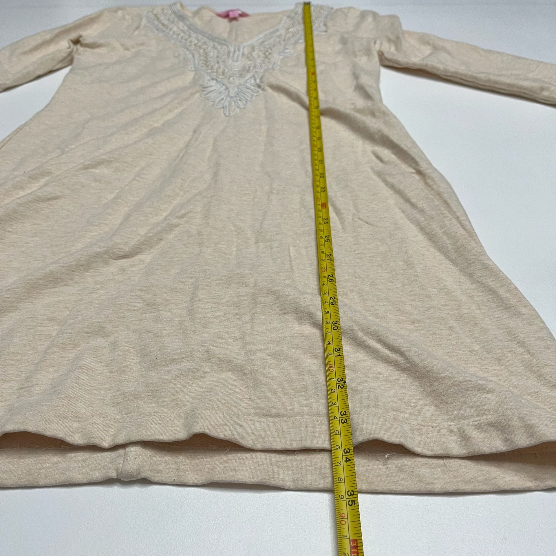Lilly Pulitzer Clarkson Dress Heathered Camel Embroidered 3/4 Sleeve M 8