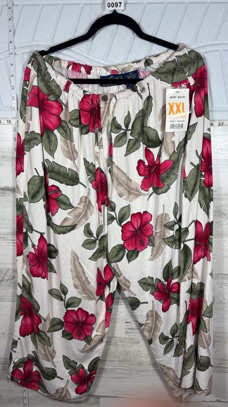 Island Traders Floral Beach Pants XXL White Rayon Tropical 3