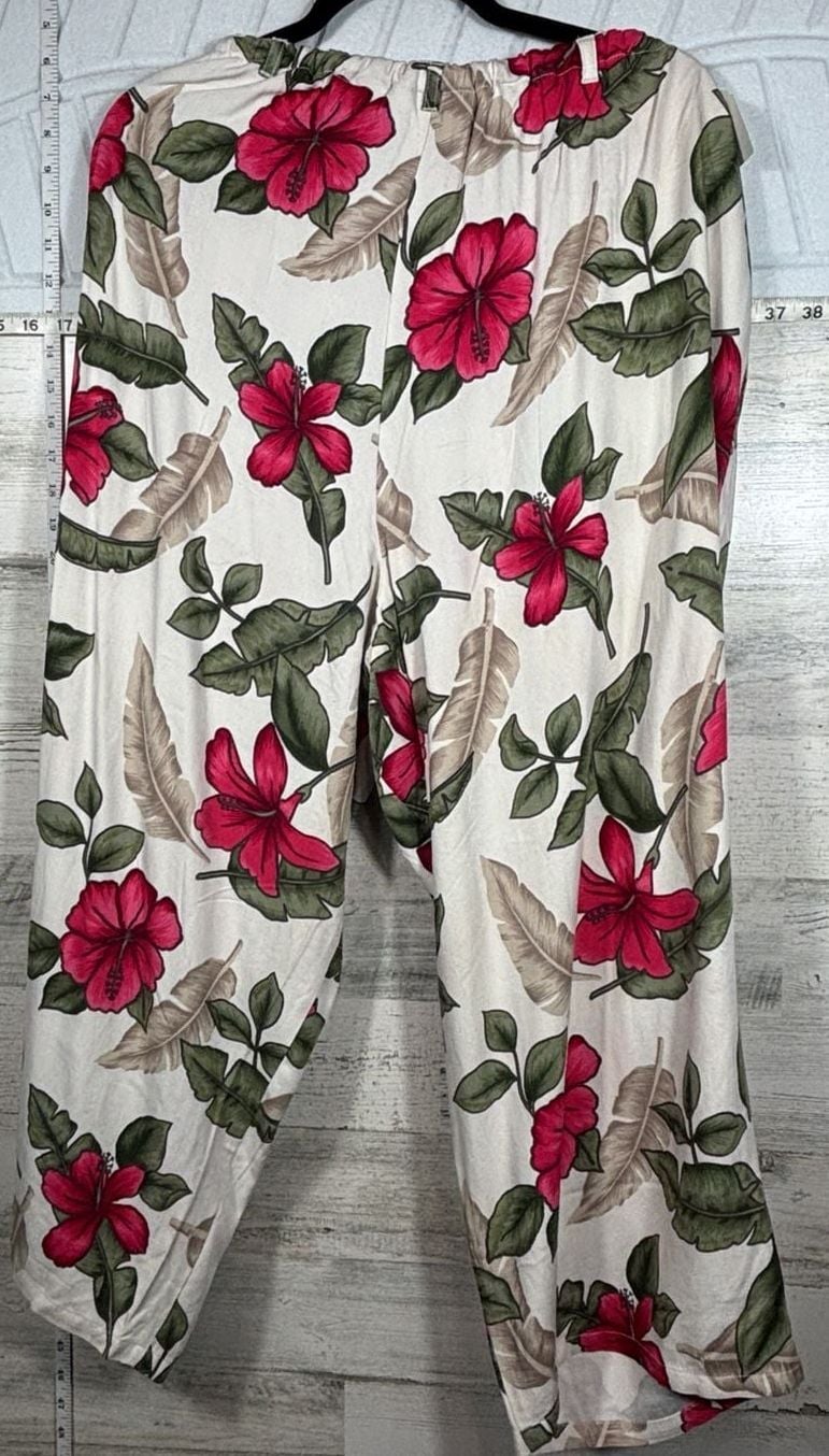 Island Traders Floral Beach Pants XXL White Rayon Tropical 5