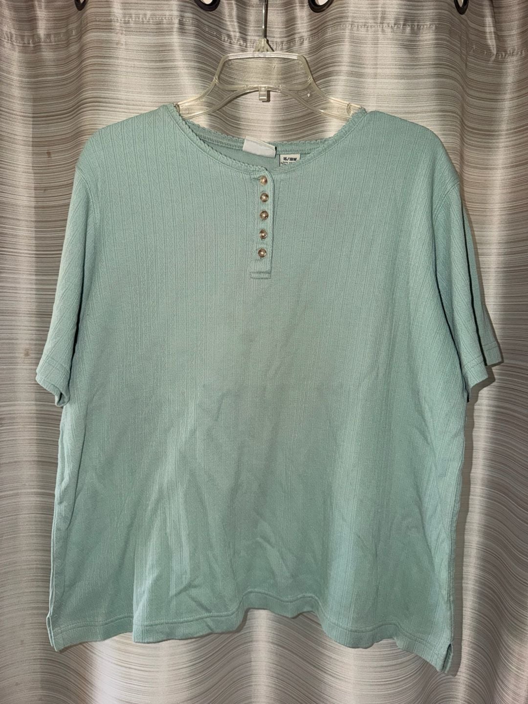 Basic Editions Henley Shirt Size 16/18W Green Short Sleeve 2