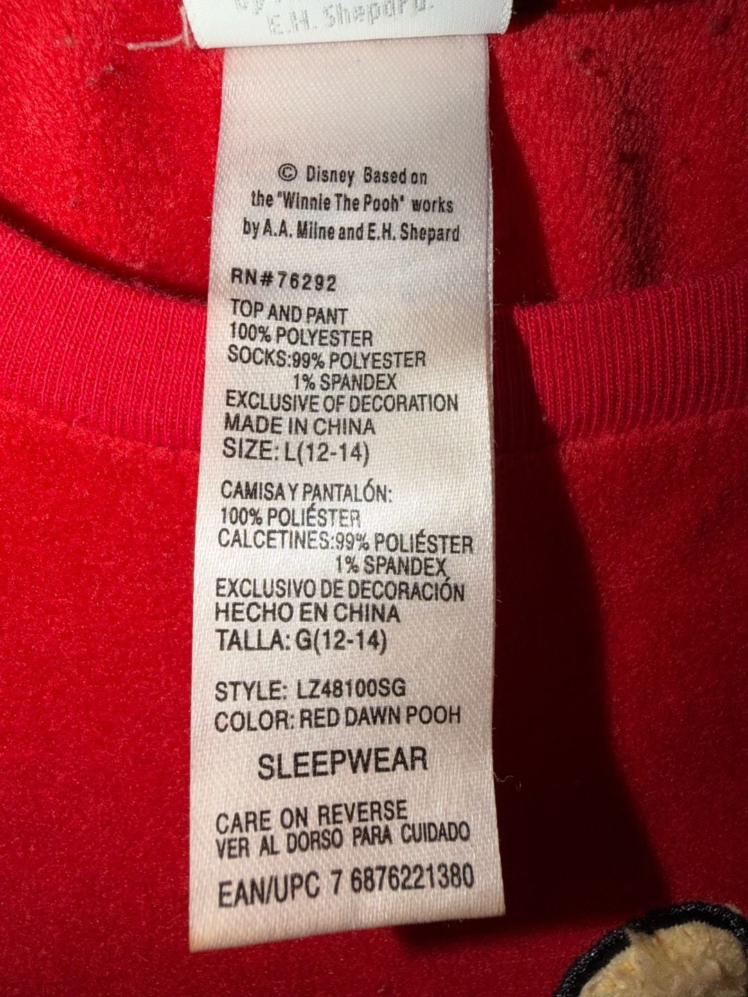Disney Winnie The Pooh Sleepwear Top Size L(12-14) Red Oh Bother 4