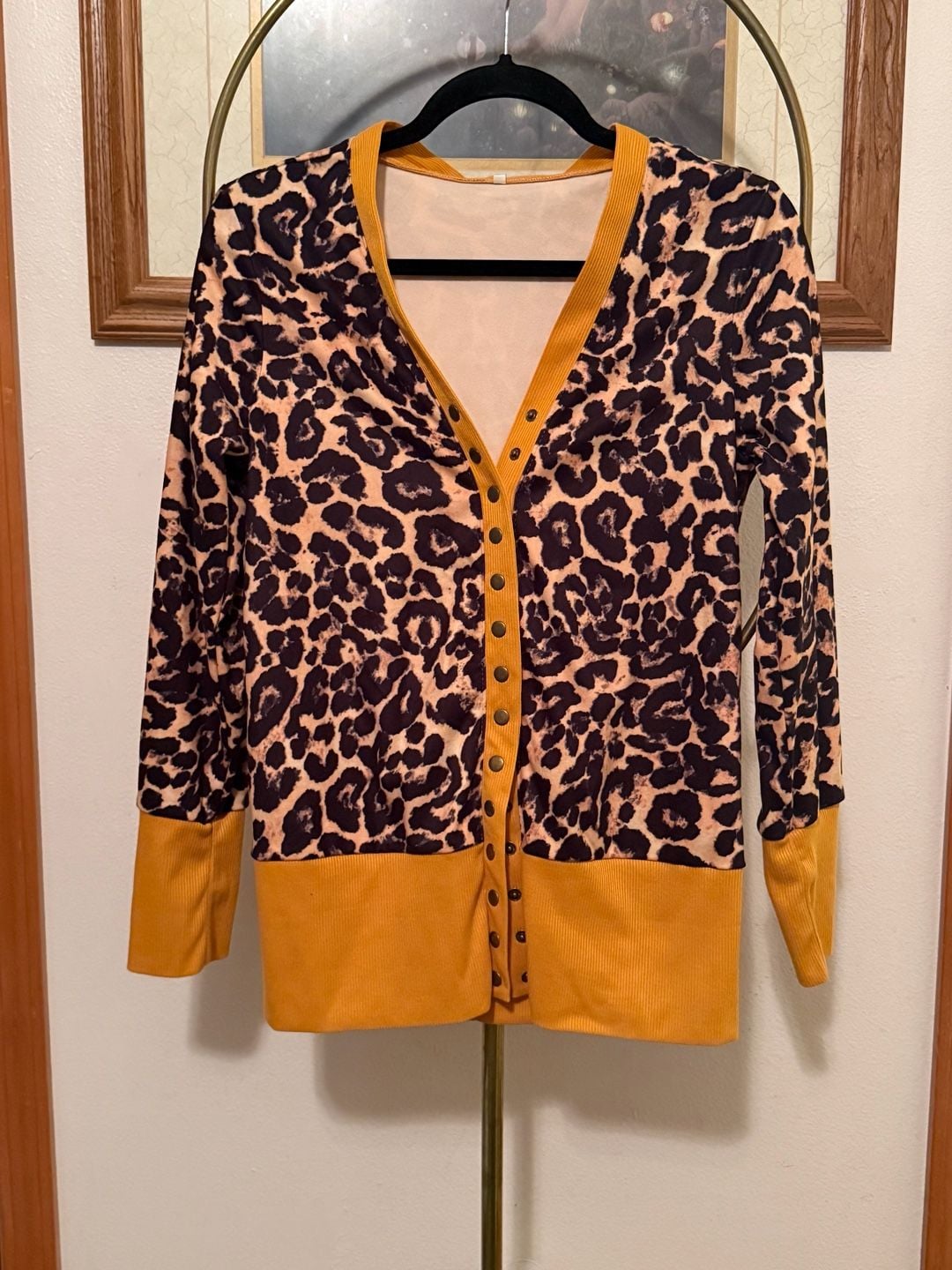 Unbranded Leopard Print Cardigan Mustard Trim 2