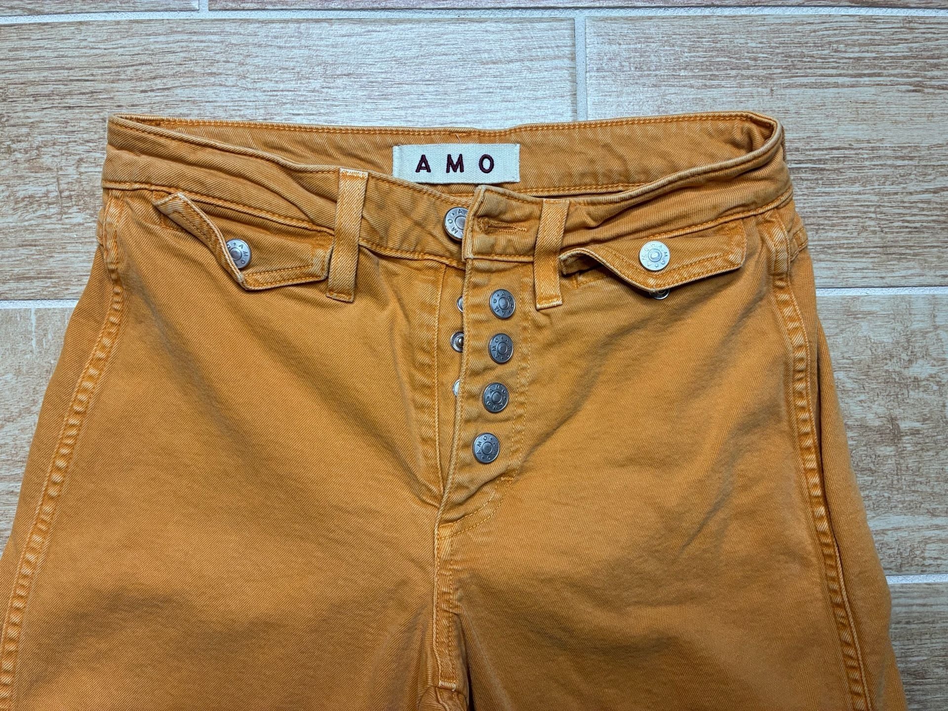 Amo Sylvia Straight Jeans Size 25 Yellow Brushed Cotton 3