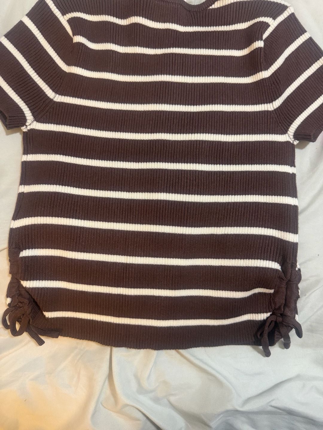 NWT Pink Republic Striped Ribbed T-Shirt Size L(14) Brown White 5