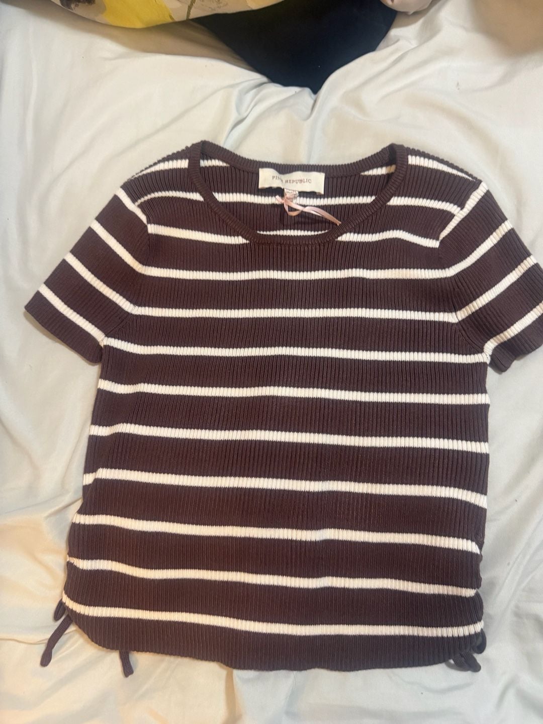 NWT Pink Republic Striped Ribbed T-Shirt Size L(14) Brown White 7