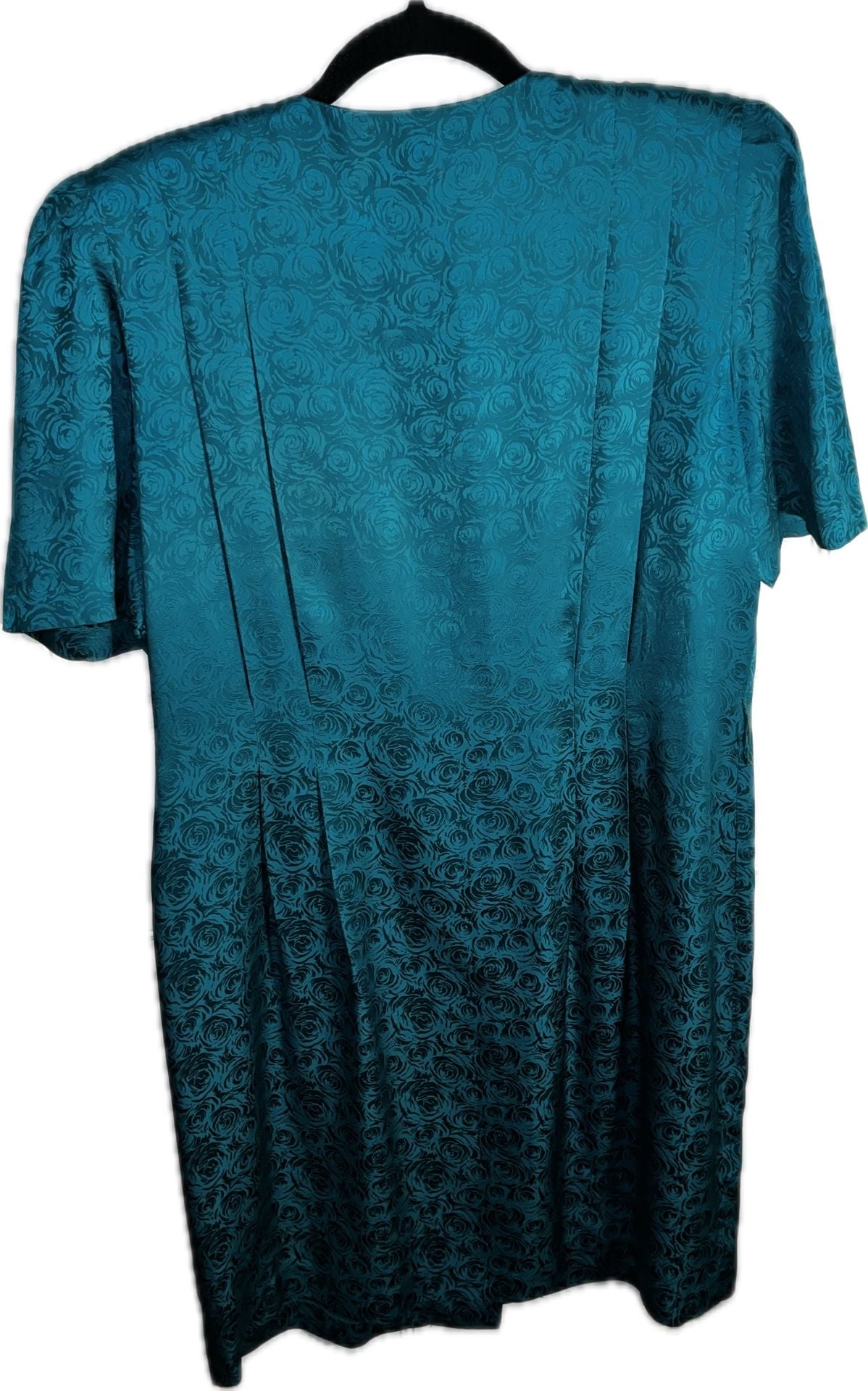 Silk Studio Silk Dress Size 14 Teal Jacquard Floral Short Sleeve 3