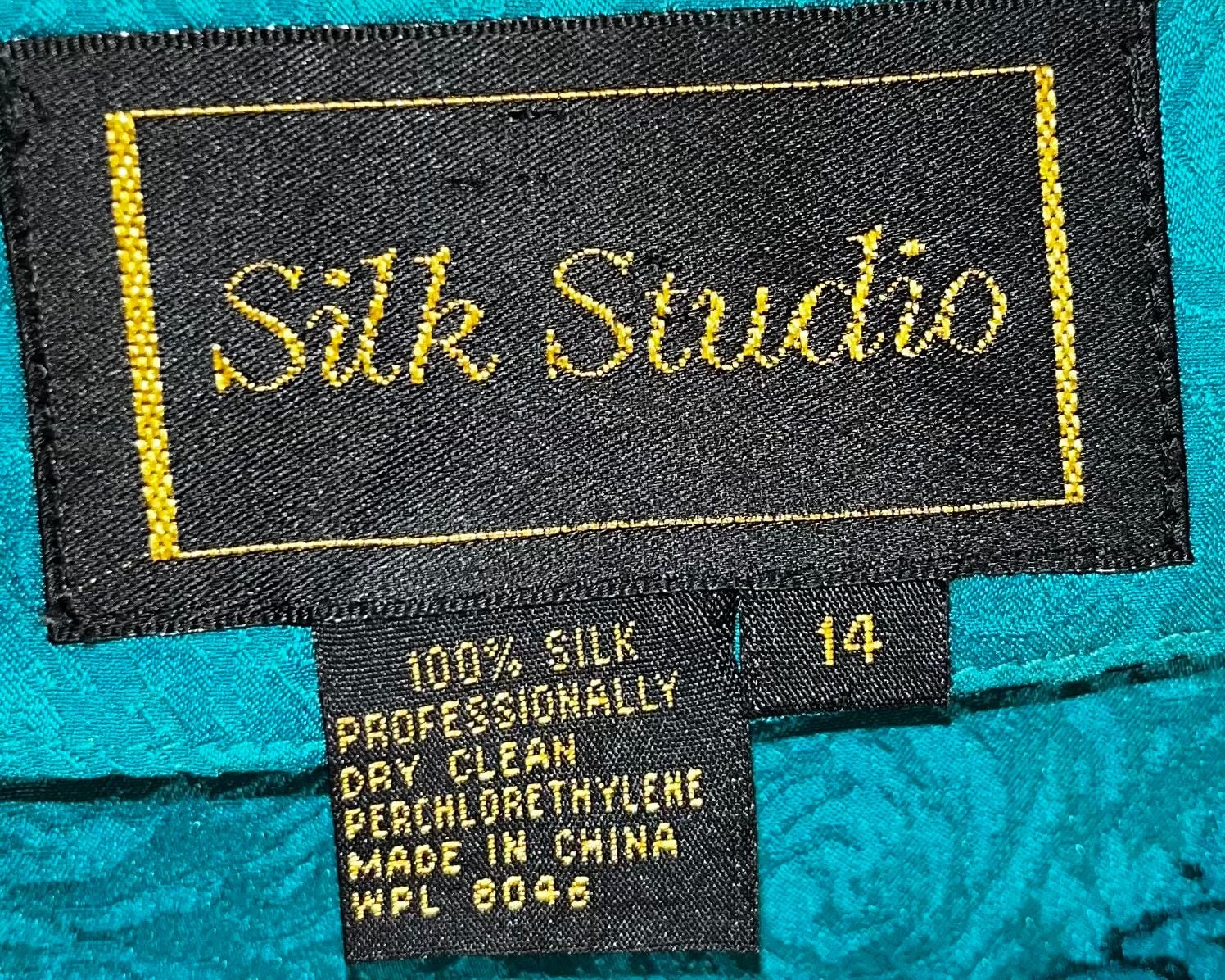 Silk Studio Silk Dress Size 14 Teal Jacquard Floral Short Sleeve 4