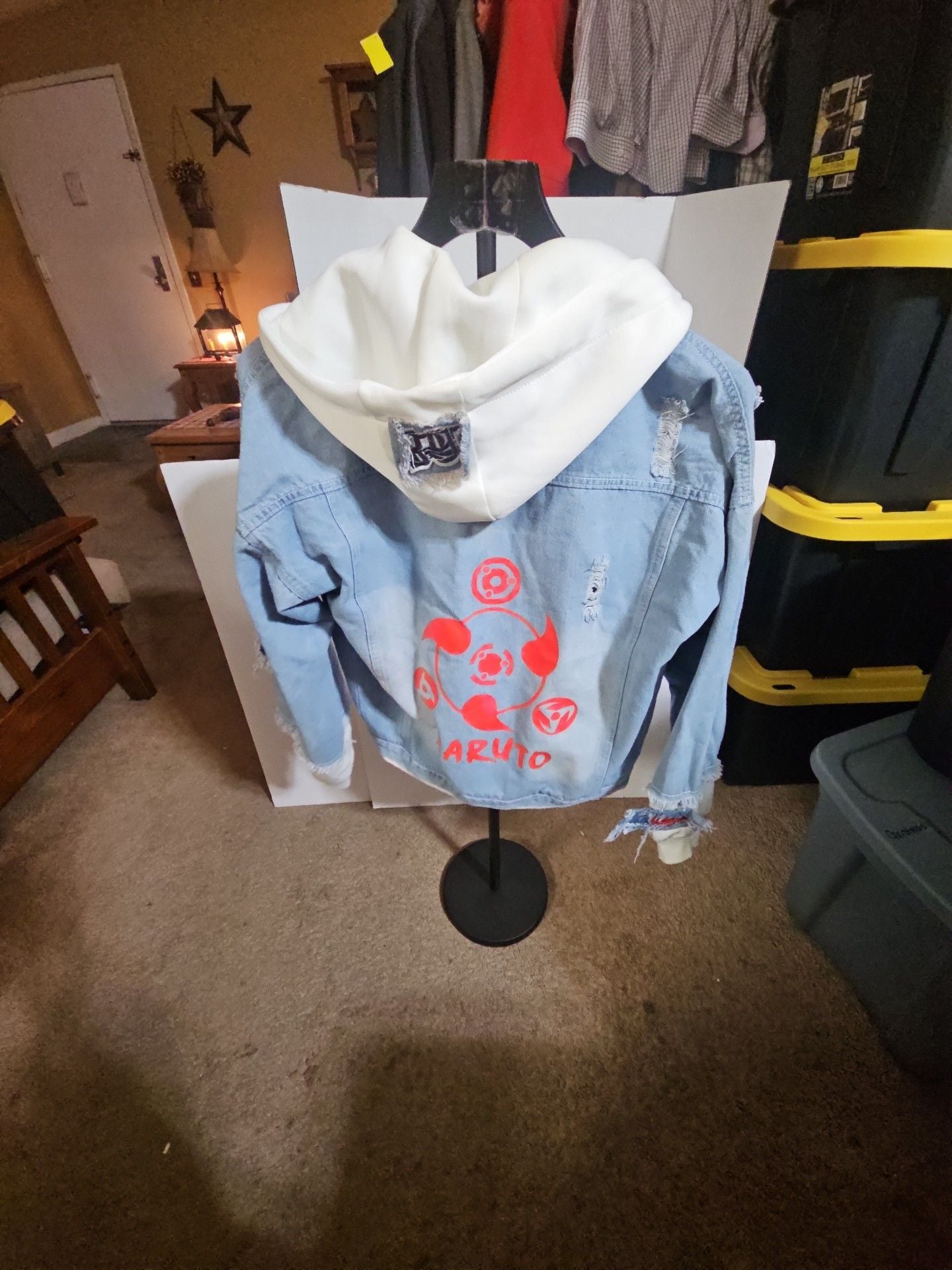 Anime Naruto Denim Hooded Jacket Size M Light Wash 3