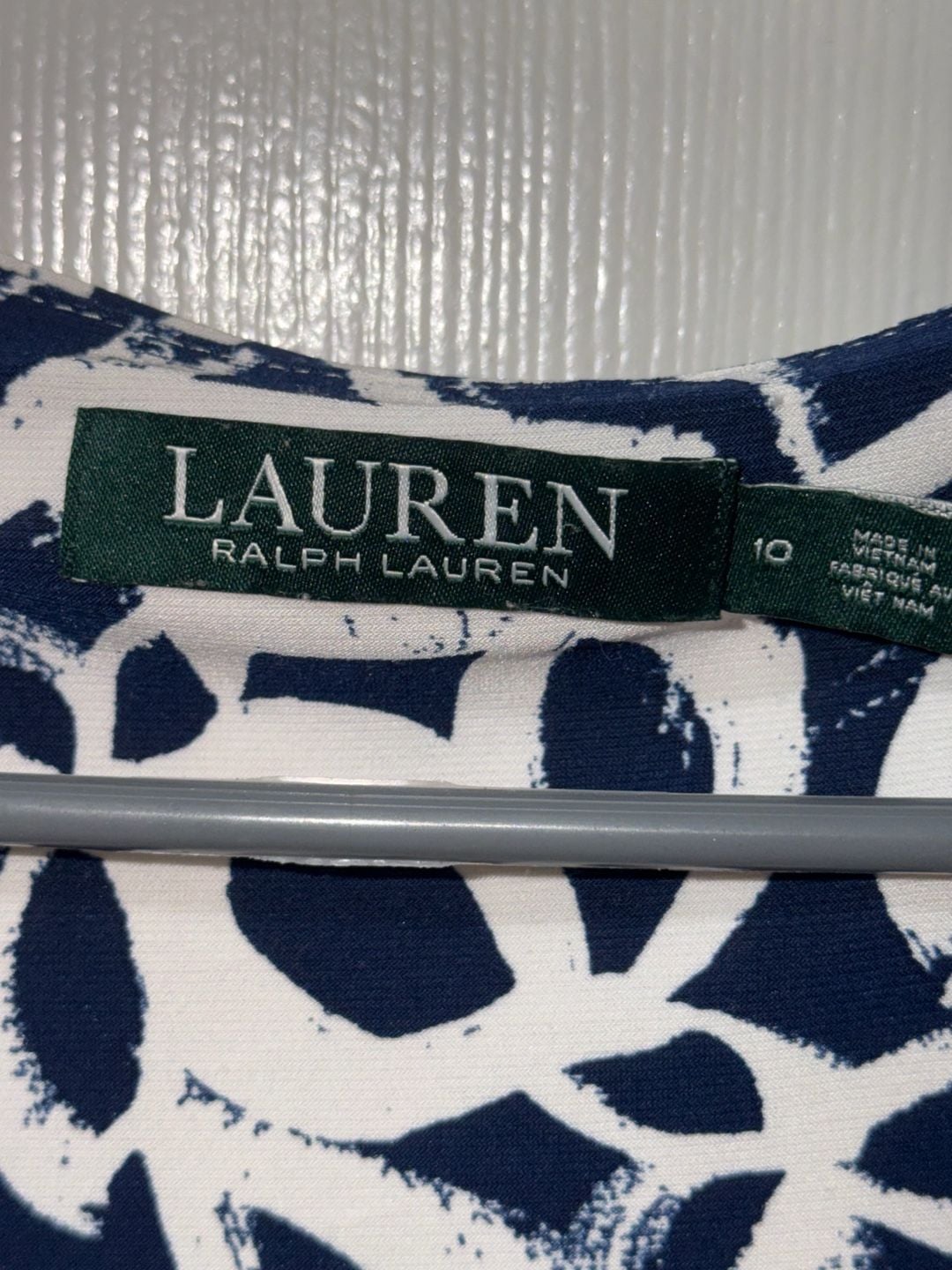 Lauren Ralph Lauren Dress Size 10 Blue White Abstract Faux Wrap 4