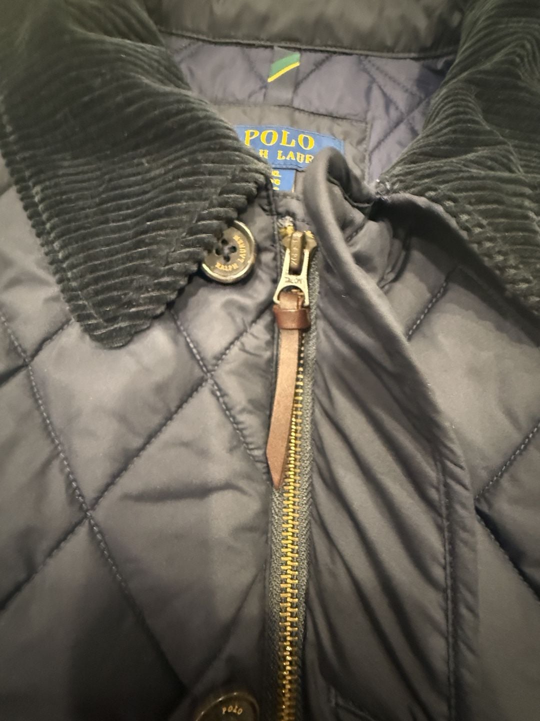 Polo Ralph Lauren Quilted Jacket Size XL Black Corduroy Collar 18