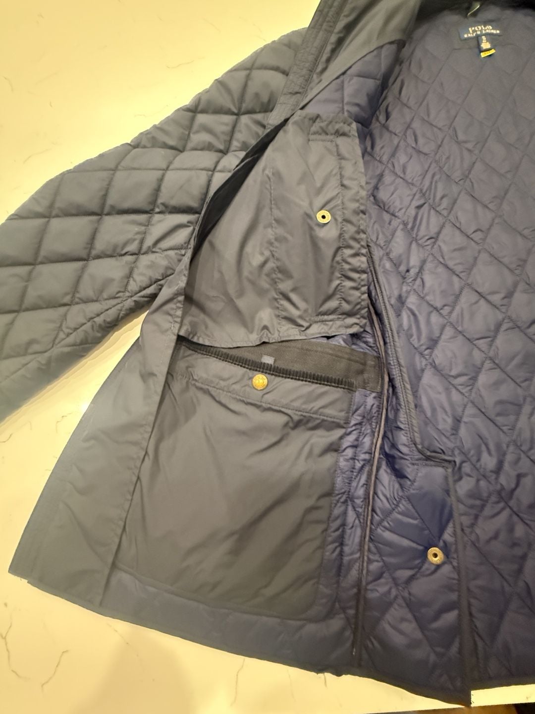 Polo Ralph Lauren Quilted Jacket Size XL Black Corduroy Collar 21
