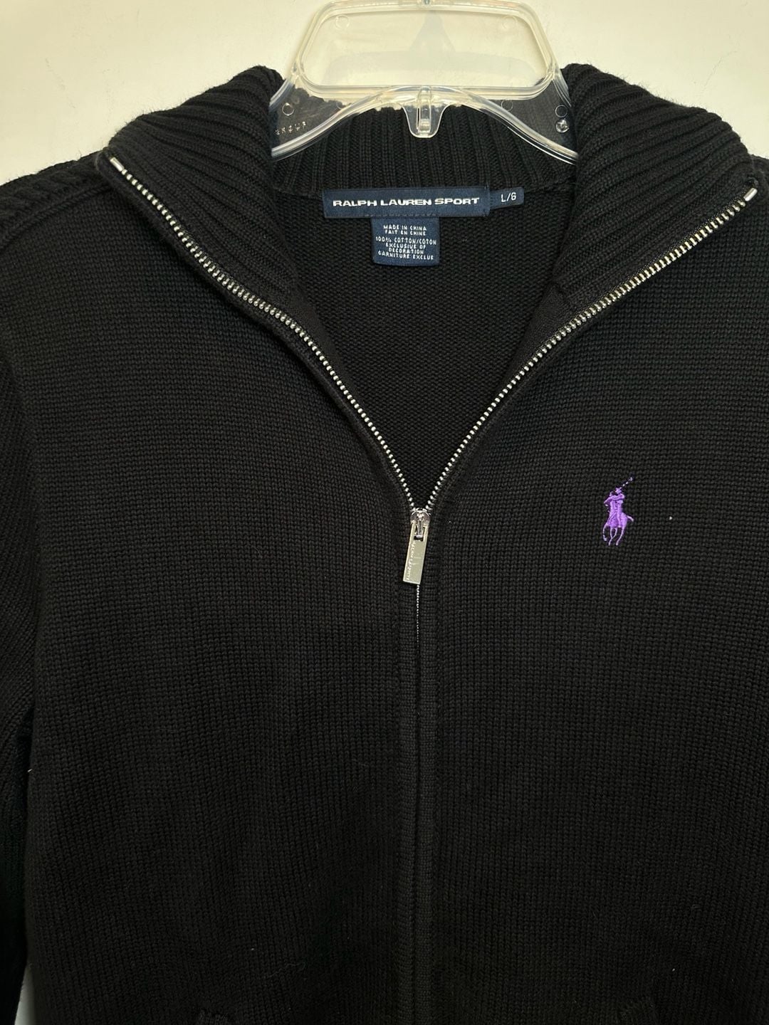Ralph Lauren Sport 100% Cotton Full Zip Sweater Size womens L Black 3