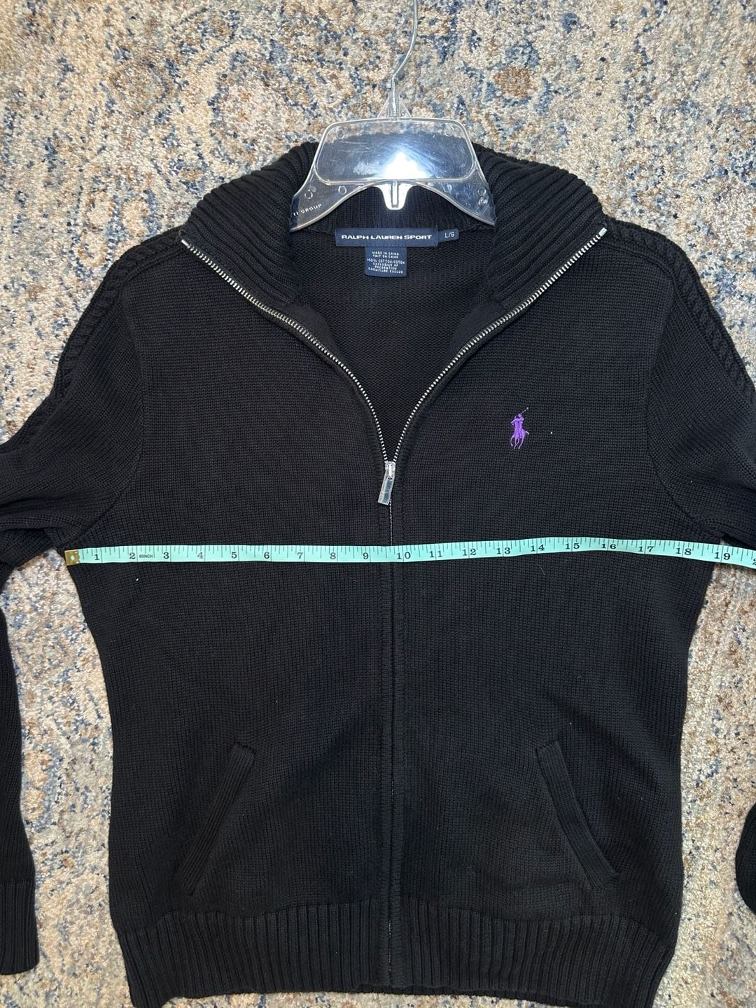 Ralph Lauren Sport 100% Cotton Full Zip Sweater Size womens L Black 5
