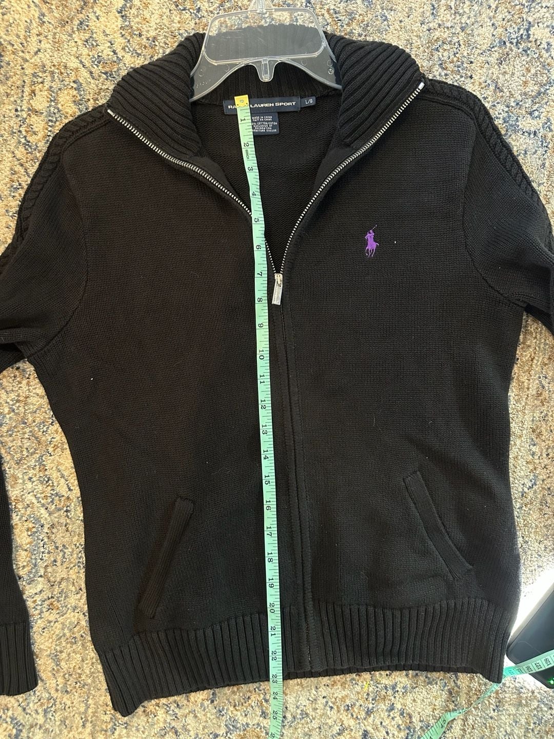 Ralph Lauren Sport 100% Cotton Full Zip Sweater Size womens L Black 6