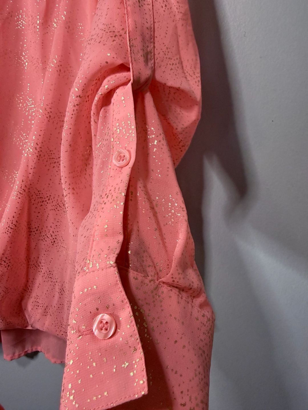 New York & Company Blouse Size M Pink Metallic Foil Wrap Front 6