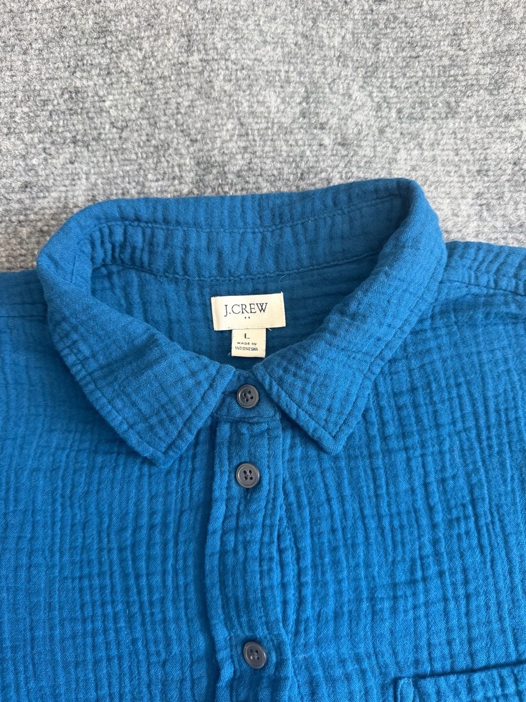 J.Crew Men Double-Gauze Button-Up Shirt (Blue) 4