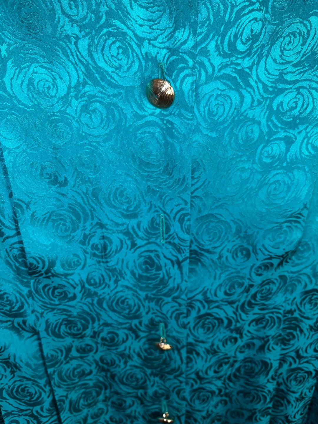 Silk Studio Silk Dress Size 14 Teal Jacquard Floral Short Sleeve 5