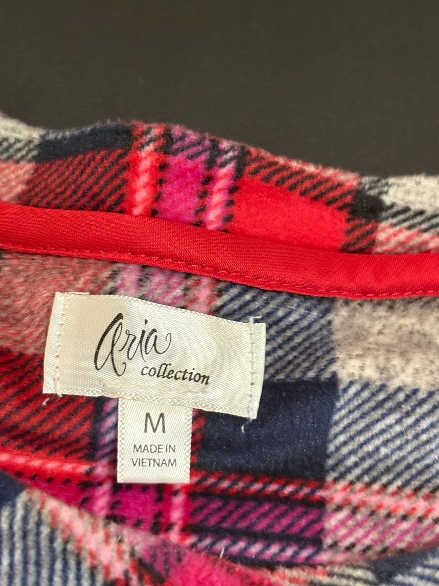 Aria Collection Nightgown Size M Red Plaid Fleece Sleepwear 3