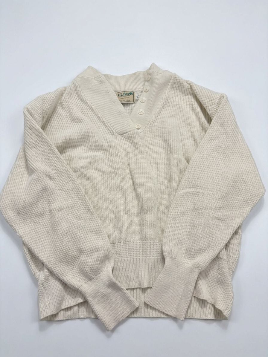 L.L. Bean vintage Cotton Thermal Henley Sweater Size XL Vintage White USA Made 2