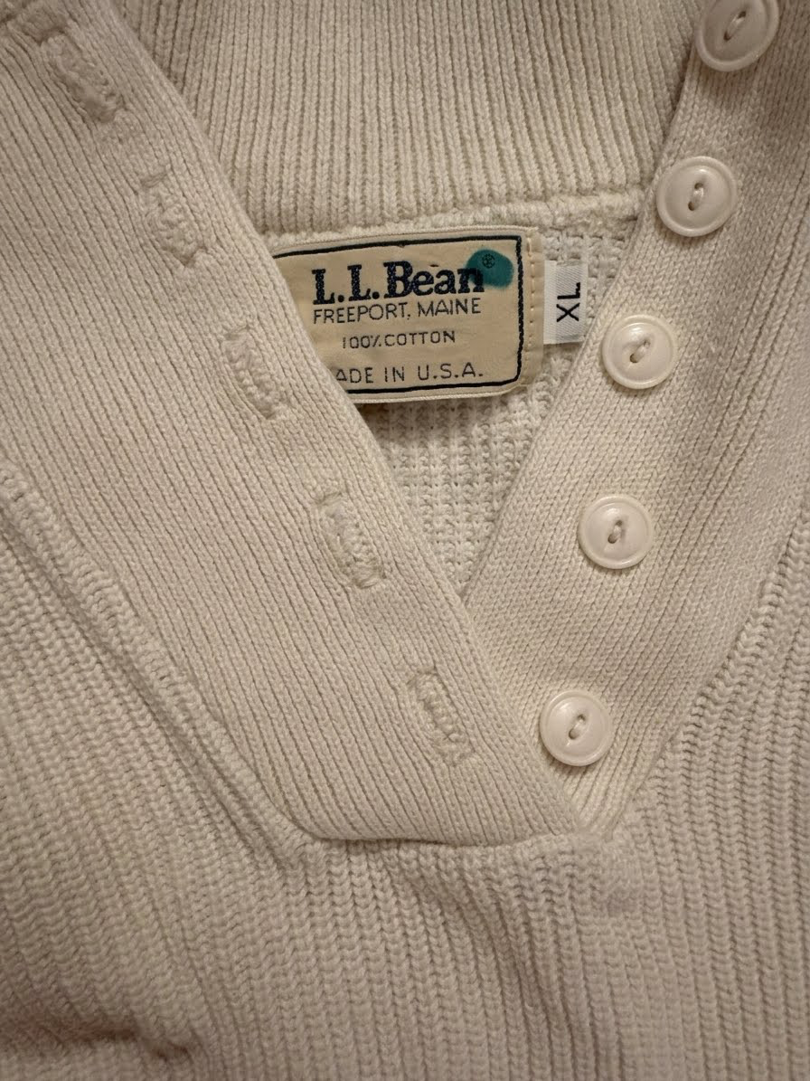 L.L. Bean vintage Cotton Thermal Henley Sweater Size XL Vintage White USA Made 3