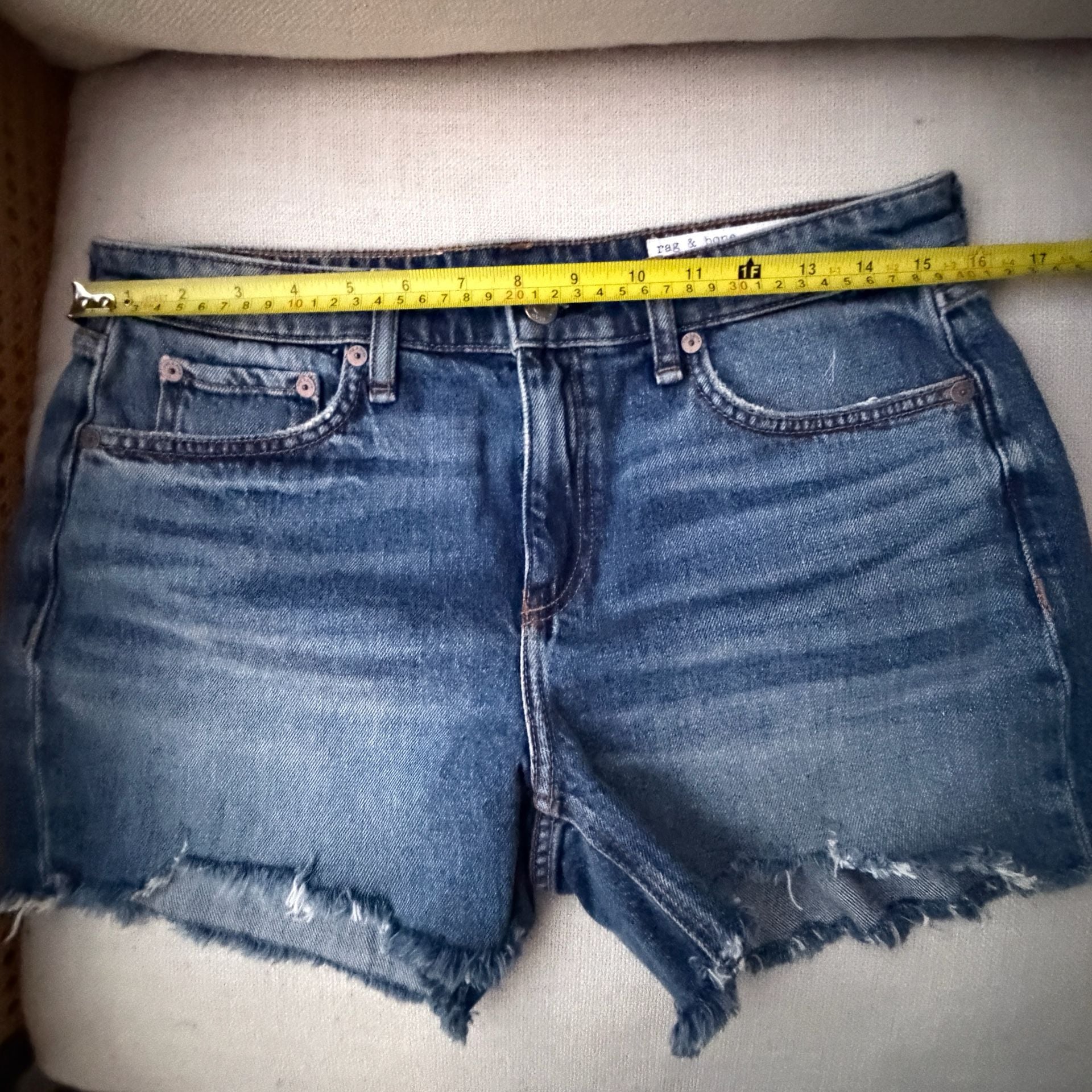 Rag & Bone Dre Low Rise Denim Shorts Size 27 Blue Distressed Frayed Hem 7