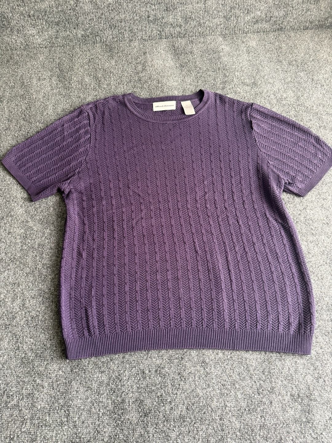 Alfred Dunner Short Sleeve Knit Top Size L Purple Cable Knit 2